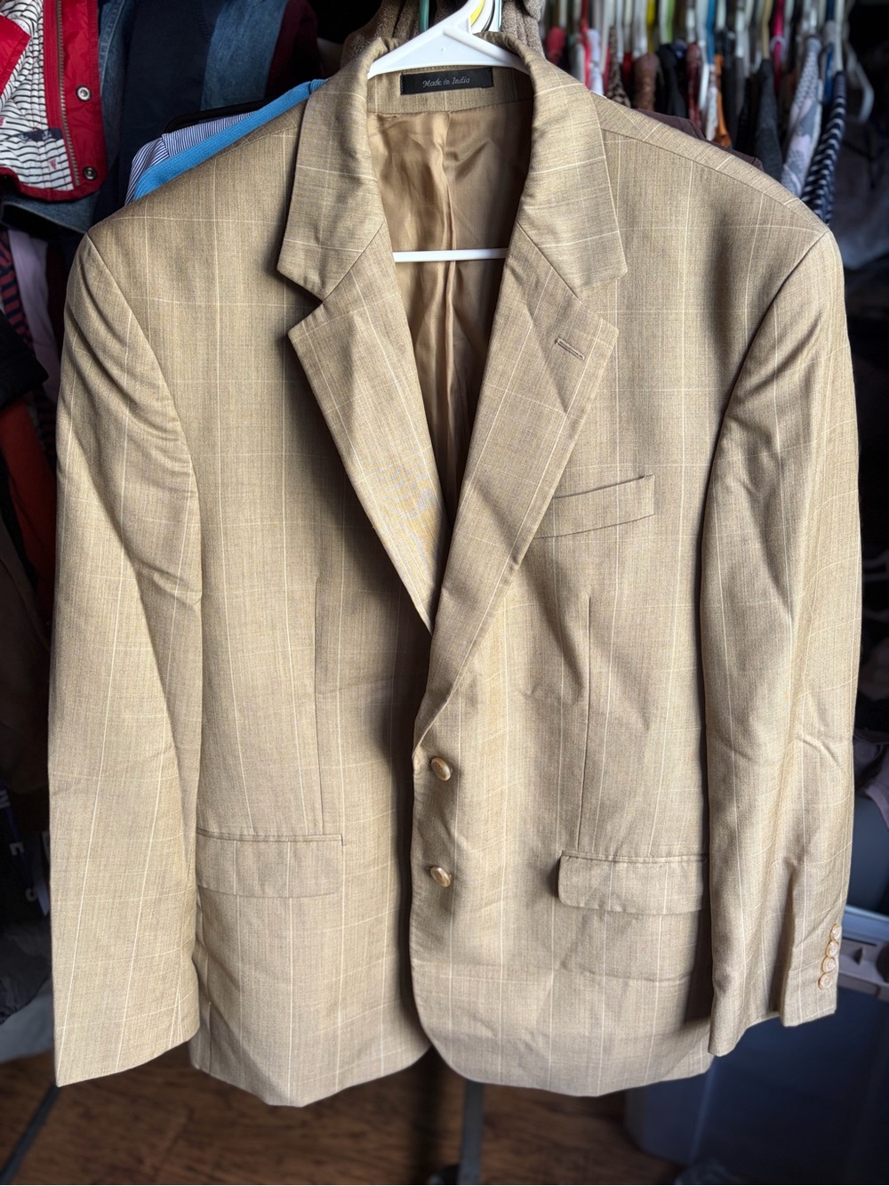 Lauren Ralph Lauren Tan Windowpane Sport Coat 100% Wool 44R